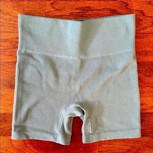 Blue Green High-Waisted Bike Shorts with Seamless Ribbed Design